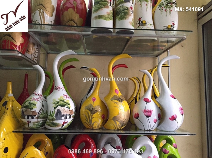 Bình hoa nghệ thuật đôi thiên nga vẽ hoa và phong cảnh - 541091