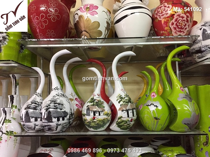 Bình hoa nghệ thuật đôi thiên nga vẽ hoa và phong cảnh - 541092
