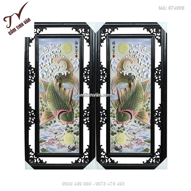 Tranh cá chép trông trăng đắp nổi cao 100cm rộng 50cm - 574005