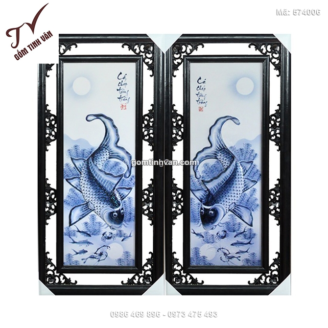 Tranh cá chép trông trăng đắp nổi cao 85cm rộng 42cm - 574006