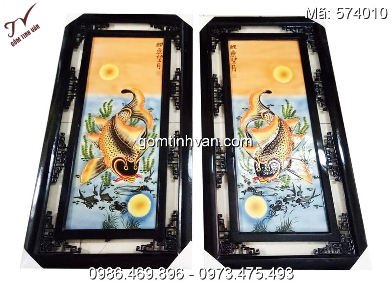 Tranh cá chép trông trăng cao 120cm rộng 52cm - 574010