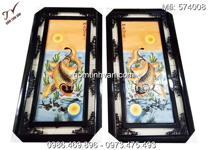 Tranh cá chép trông trăng cao 85 rộng 42 cm - 574008