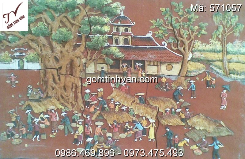 Tranh ghép vẽ cảnh làng quê gốm sứ bát tràng - 571057