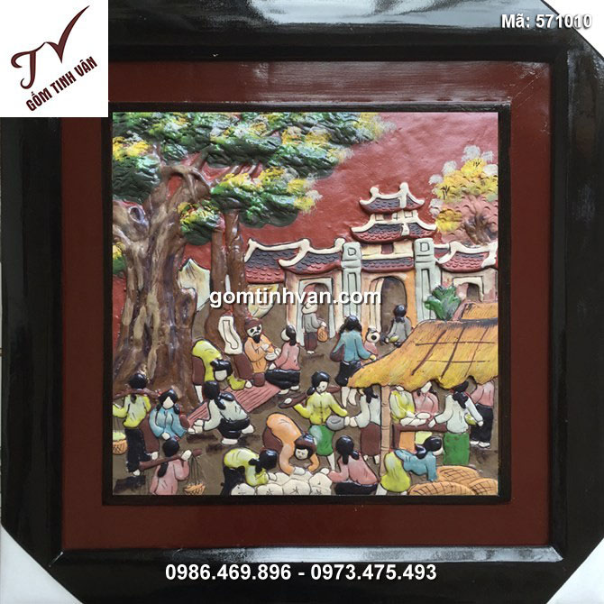 Tranh gốm vẽ cảnh đồng quê - 50x50cm - 570010