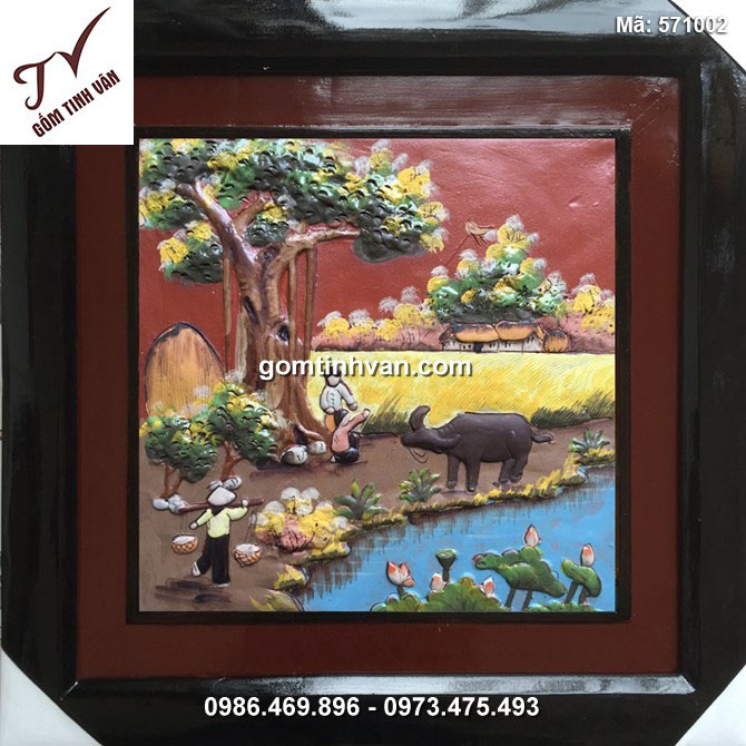 Tranh gốm cảnh đồng quê - 50x50cm - 570002