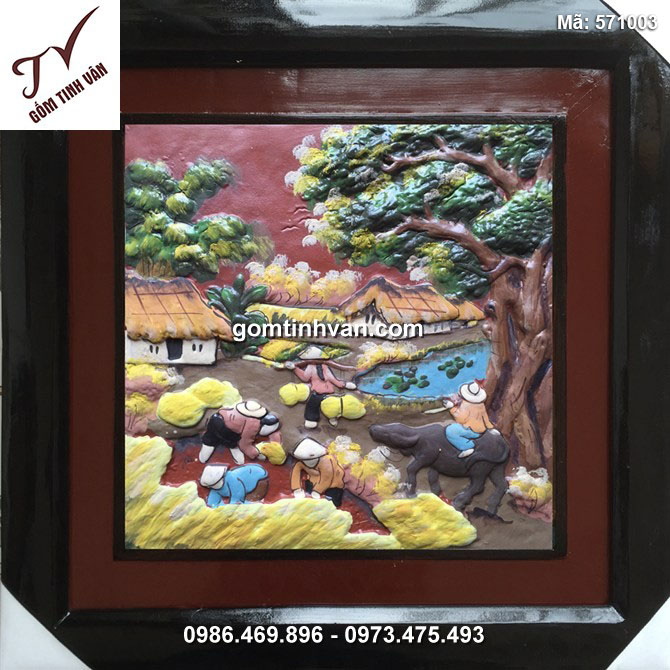 Tranh gốm cảnh đồng quê - 50x50cm - 570003