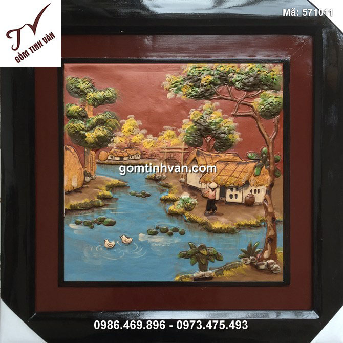 Tranh gốm vẽ cảnh đồng quê - 50x50cm - 570011