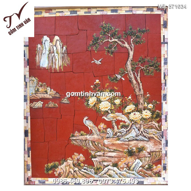 Tranh gốm ghép đắp nổi vẽ cảnh cây cúc - 571034
