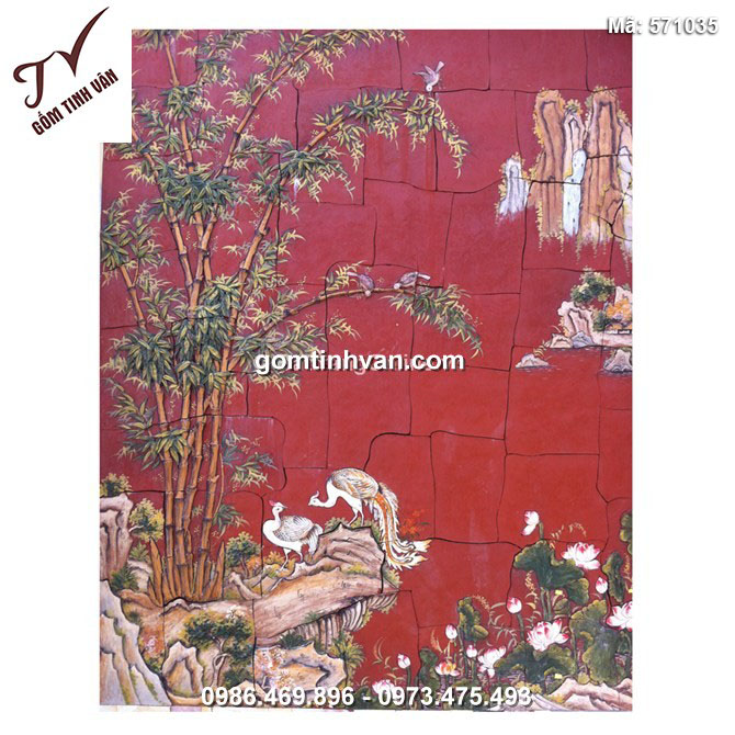 Tranh gốm ghép đắp nổi vẽ cảnh cây trúc - 571035