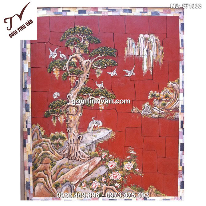 Tranh gốm ghép đắp nổi vẽ cảnh cây tùng - 571033