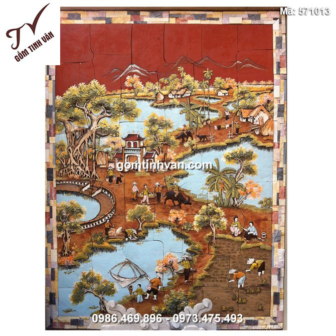 Tranh gốm ghép đắp nổi vẽ cảnh đồng quê - 571013