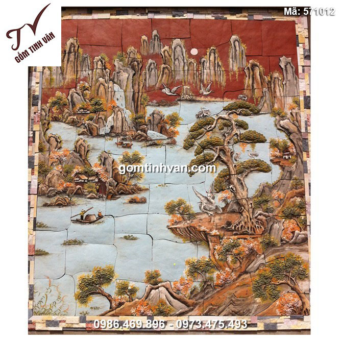 Tranh gốm ghép đắp nổi vẽ cảnh sơn thủy - 571012