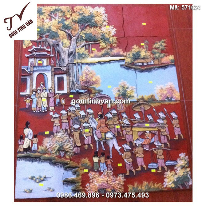 Tranh gốm ghép đắp nổi vẽ cảnh vinh quy bái tổ - 571024