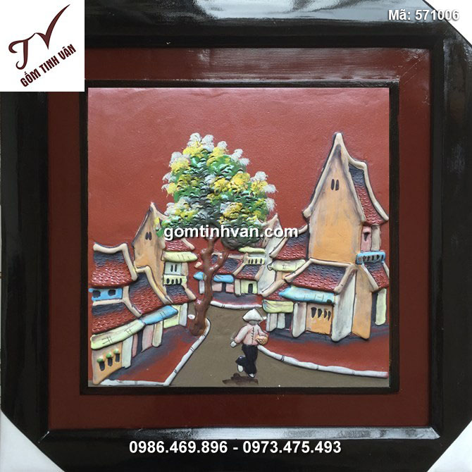 Tranh gốm vẽ phố cổ - 50x50cm - 570006
