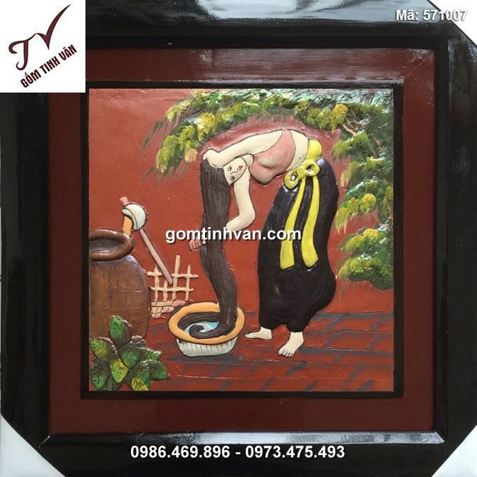 Tranh gốm vẽ thiếu nữ - 50x50cm - 570007