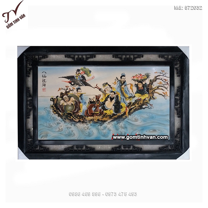 Tranh sứ bát tiên quá hải 64cmx98cm - 572032