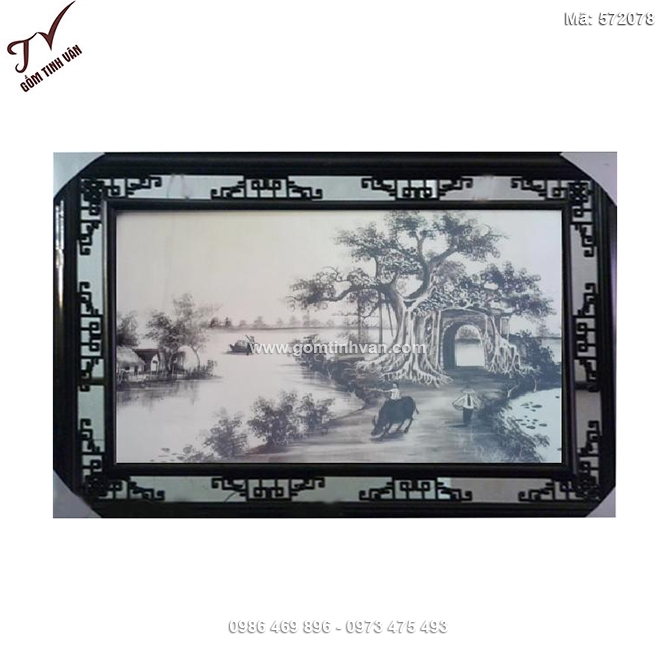 Tranh sứ cây đa cổng làng việt nam 53cmx76cm - 572078