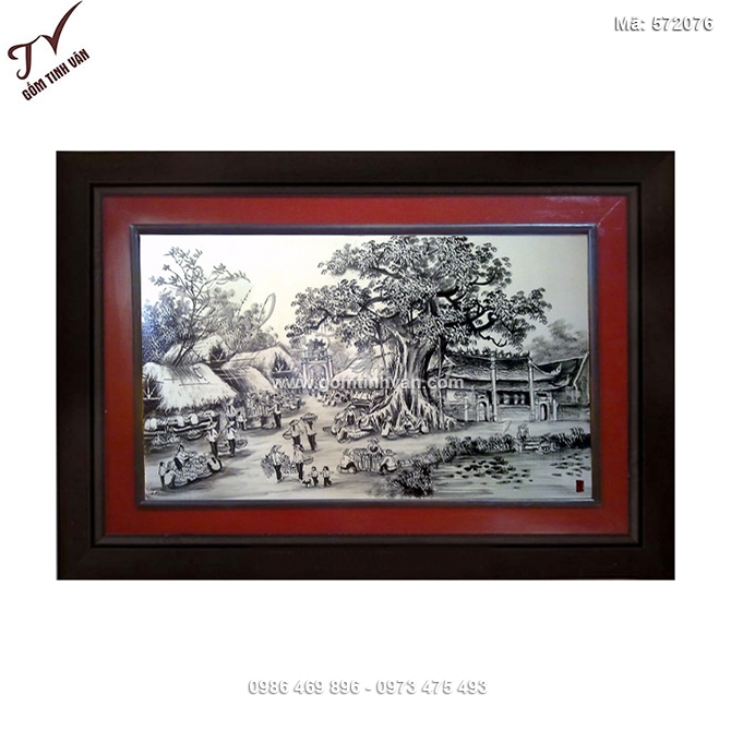 Tranh gốm sứ chợ quê 44cmx76cm - 572076