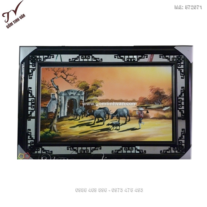 Tranh gốm sứ đồng quê chiều trâu về 44cmx78cm - 572071
