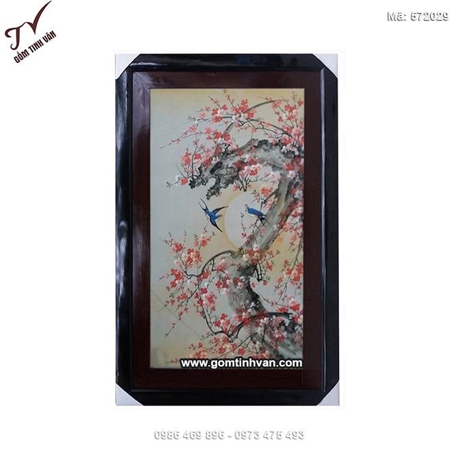 Tranh sứ Mộc long đào hoa đồ 80cmx130cm - 572029