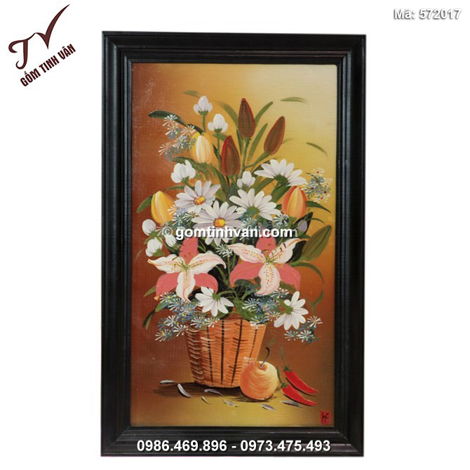 Tranh vẽ cảnh giỏ hoa - cao 66cm, rộng 42cm - 572017