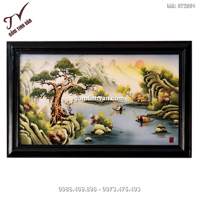 Tranh sứ vẽ cảnh Sơn Thủy - cao 42cm, rộng 66cm - 572001