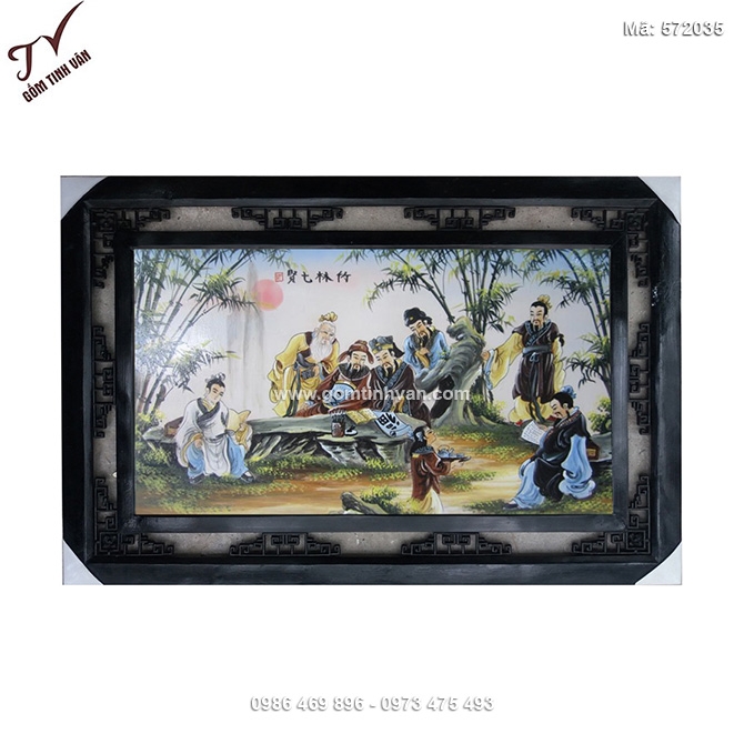 Tranh trúc lâm thất hiền vẽ màu 64cmx98cm - 572035
