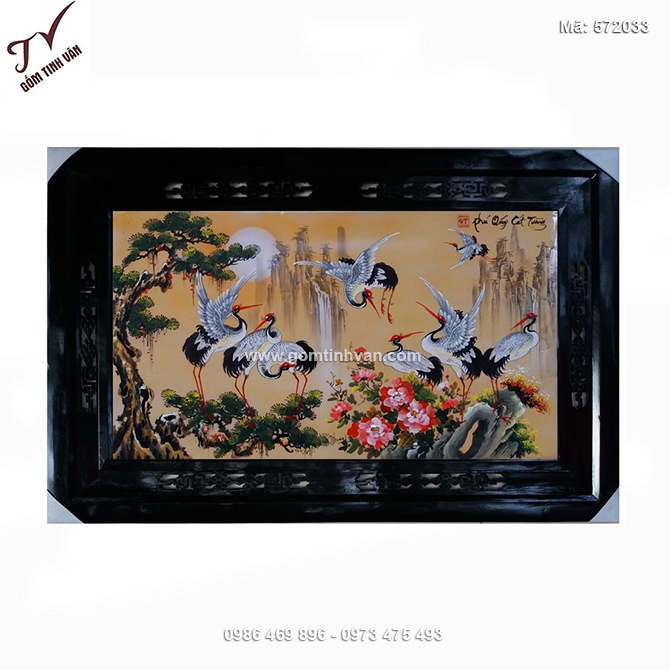 Tranh sứ tùng hạc trường xuân 64cmx98cm - 572033