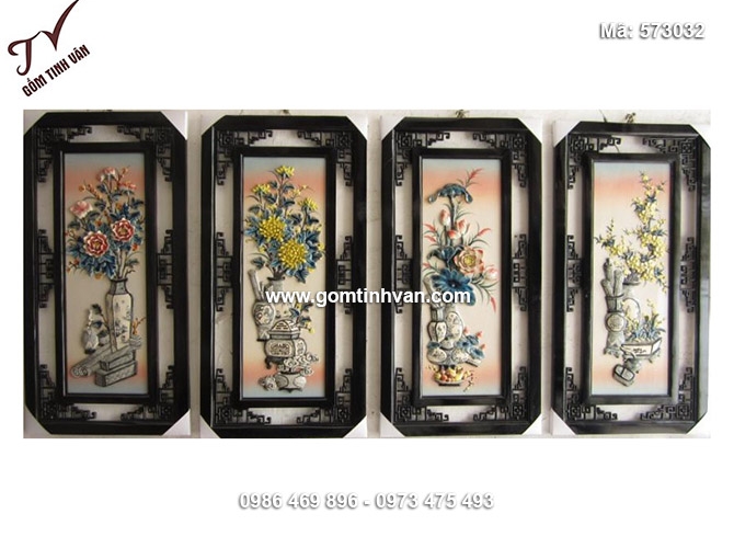 Tranh tứ bình cổ đắp nổi gốm sứ Bát Tràng Tinh Vân - 573032
