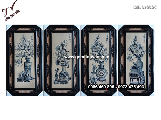 Tranh Tứ Quý Cổ đồ Đào Sen Cúc Mẫu Đơn - 573034