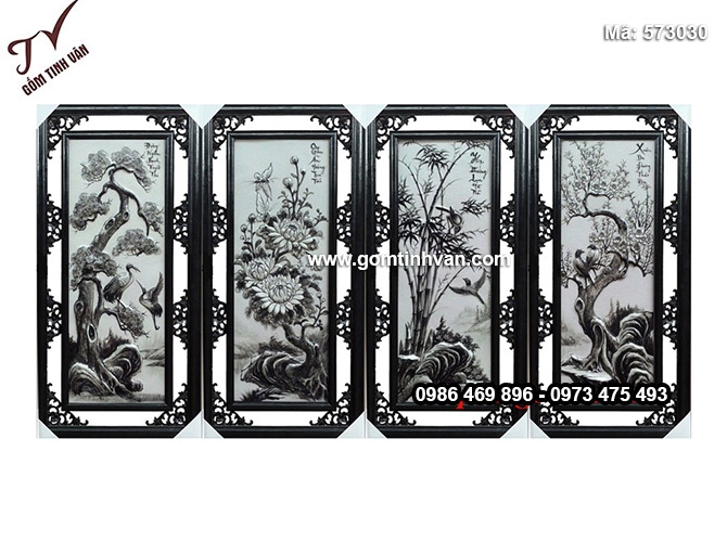 Tranh tứ quý đắp nổi đen trắng cao 75x35 cm - 573030
