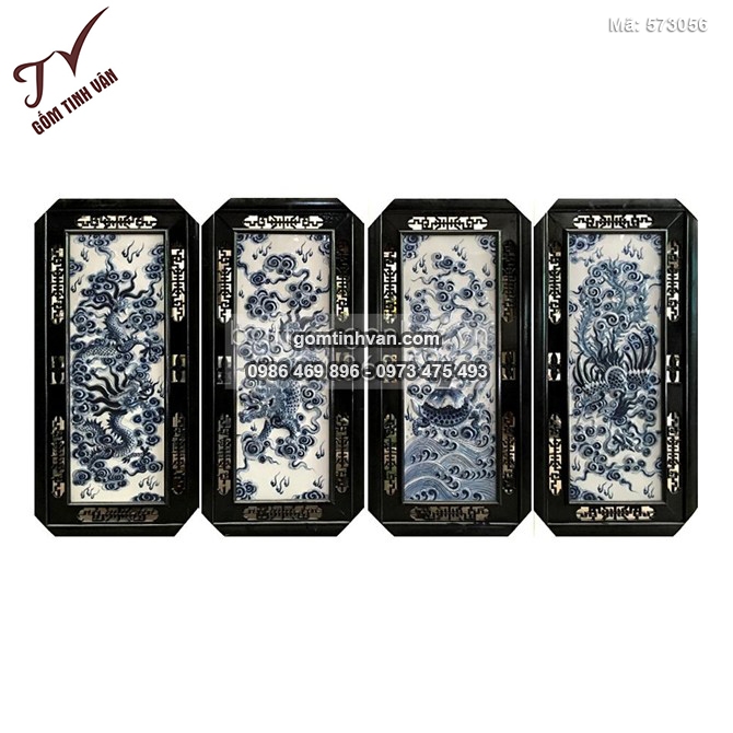 Tranh tứ quý đắp nổi tứ linh men tràm cao 100cm rộng 50cm - 573056