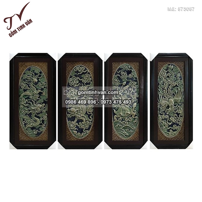 Tranh tứ quý đắp nổi tứ linh men cổ cao 100cm rộng 50cm - 573057