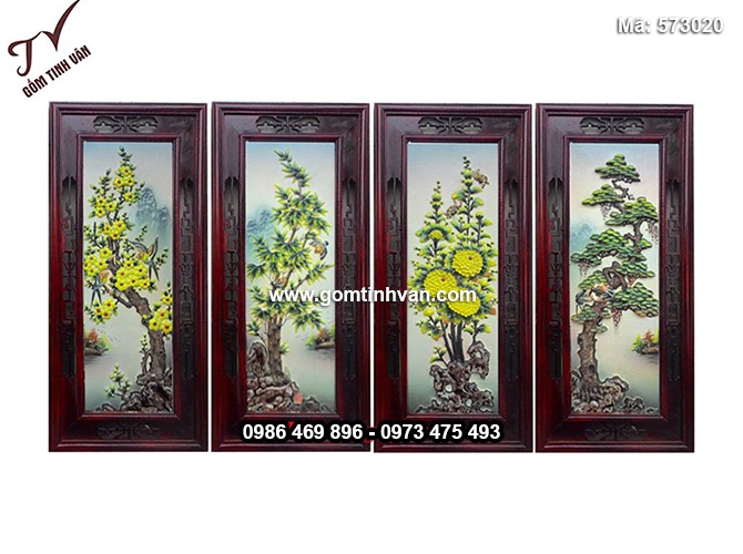 Tranh tứ qúy đắp nổi tùng cúc trúc mai rộng 44cm cao 96cm - 573020