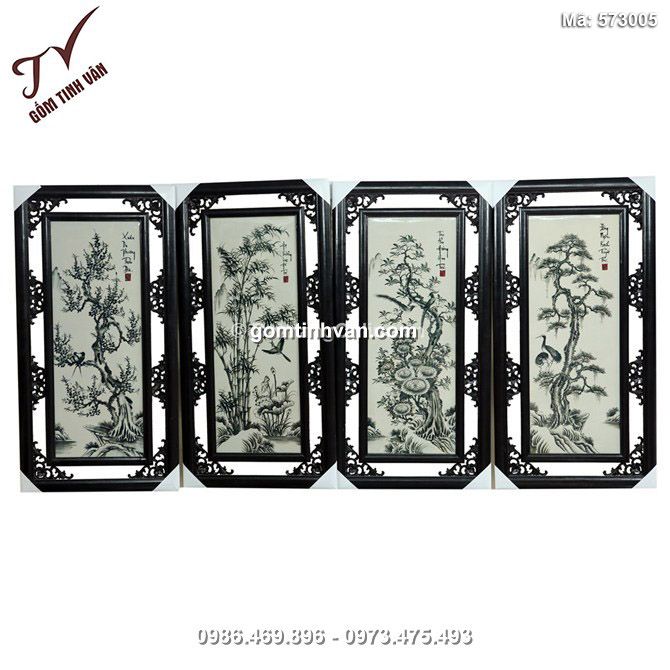 Tranh Tứ quý - men đen trắng - cao 1m, rộng 50cm - 573005