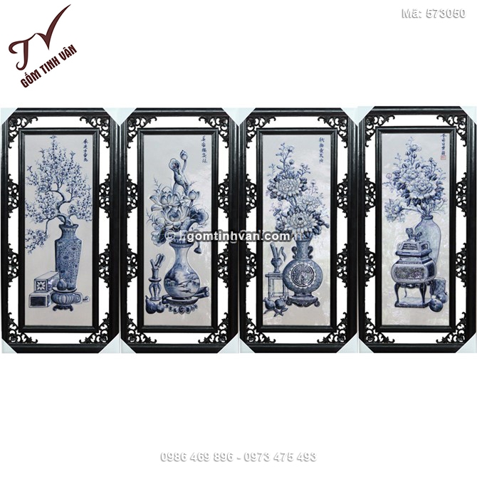 Tranh tứ quý tùng cúc trúc mai đắp nổi men tràm rộng 42cm cao 85cm - 573050