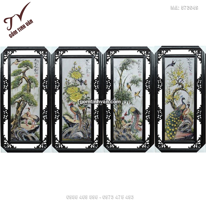 Tranh tứ quý tùng cúc trúc mai đắp nổi rộng 52cm cao 125cm - 573049