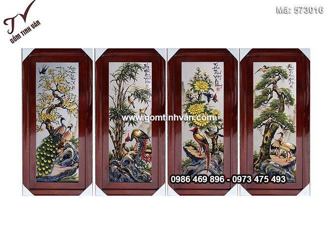 Tranh tứ quý tùng cúc trúc mai đắp nổi rộng 46cm cao 96cm - 573016