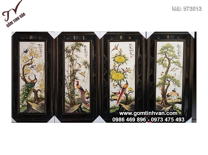 Tranh tứ quý Tùng - Cúc - Trúc - Mai và các loại chim - 573013