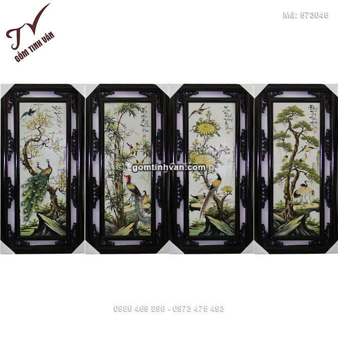 Tranh tứ quý tùng cúc trúc mai vẽ tay các loài chim quý - 573046