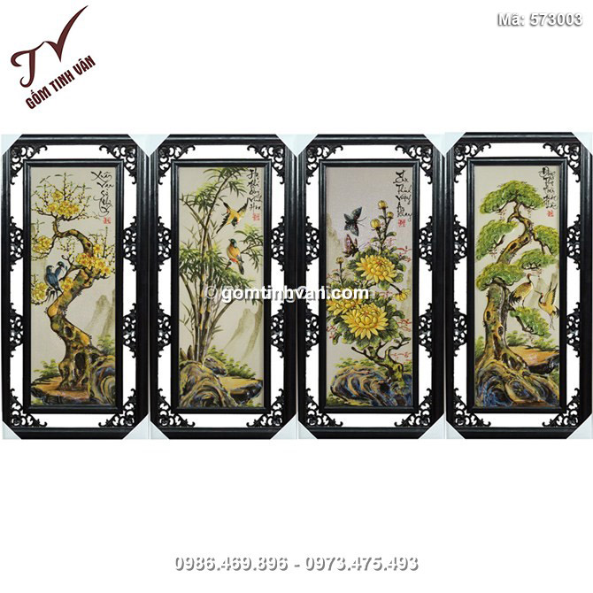 Tranh tứ quý Tùng Cúc Trúc Mai hoa văn đắp nổi - cao 77cm, rộng 42cm - 573003