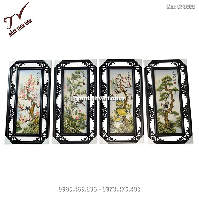 Bộ Tranh tứ quý vẽ cảnh Tùng - Cúc - Trúc - Mai - đắp nổi - cao 82cm, rộng 41cm - 573009