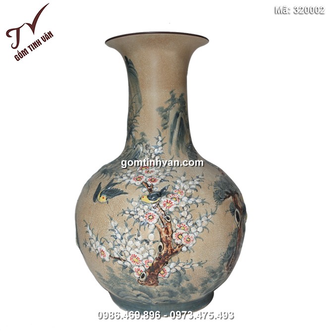 Lọ độc bình dáng củ tỏi đắp nổi tứ cảnh - 320002