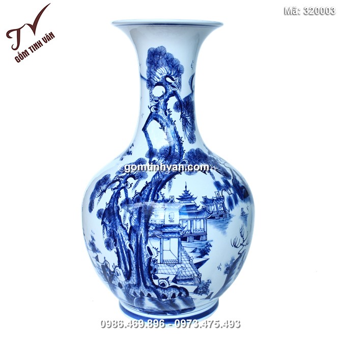 Lọ độc bình dáng củ tỏi vẽ sơn thủy cao 58cm rộng miệng 20cm - 320003