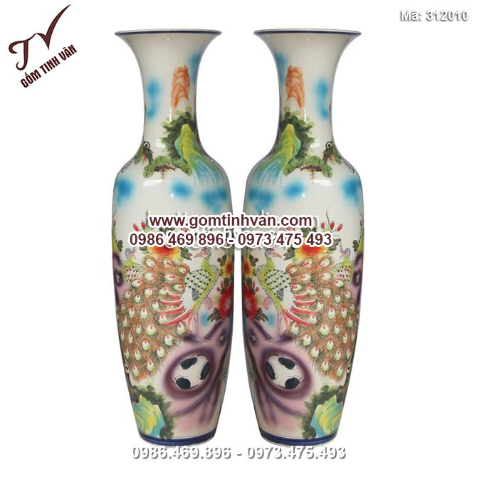 Lọ lộc bình - vẽ cảnh tùng công - men màu - cao 1,55m - 312010