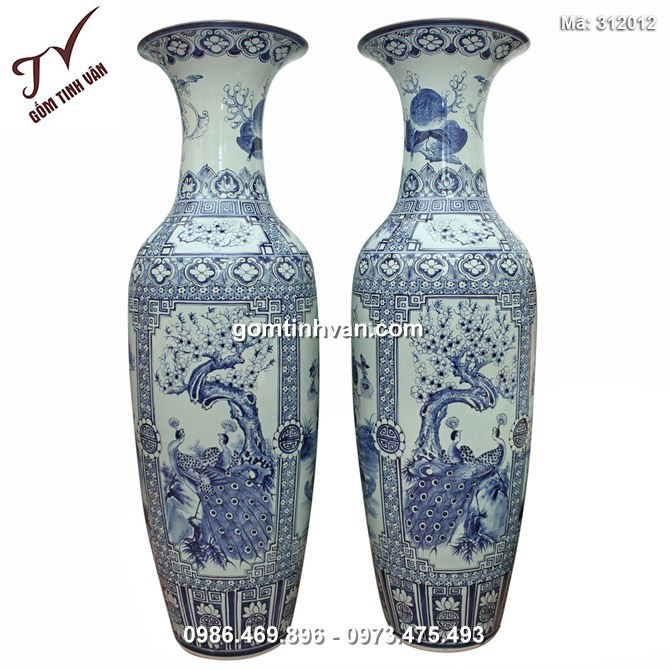 Lọ lộc bình vẽ tứ cảnh chim muông cao 1.2m men bóng - 312012