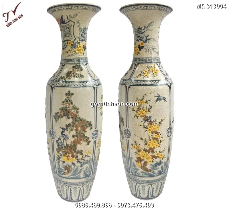 Lọ lộc bình vẽ Tùng-Trúc-Cúc-Mai - cao 1m32 - 313004