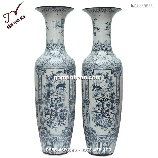Lọ lộc bình cổ đồ phú quý - men rạn cổ, cao 1.55m - 311011