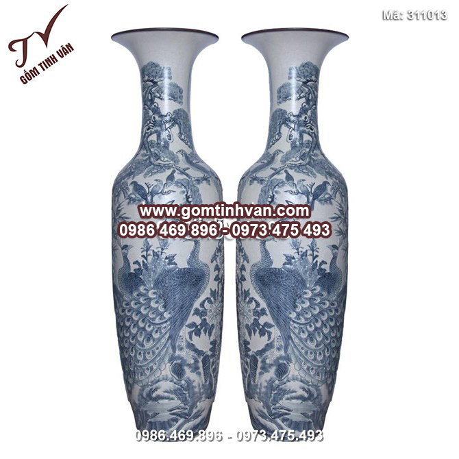 Lọ lộc bình - đắp nổi chim công - men rạn cổ - cao 1,75m - 311013