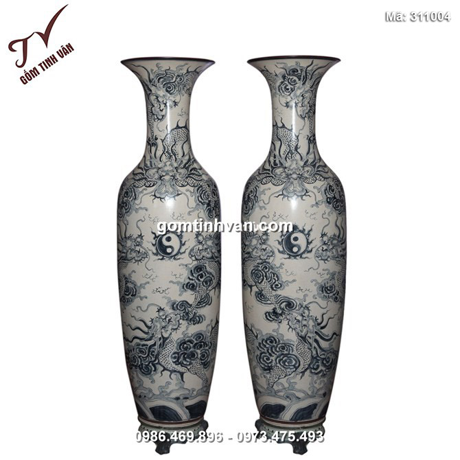 Lọ Lộc Bình Ngũ Long Chầu Nguyệt - men rạn cổ - cao 1m75 - 311004